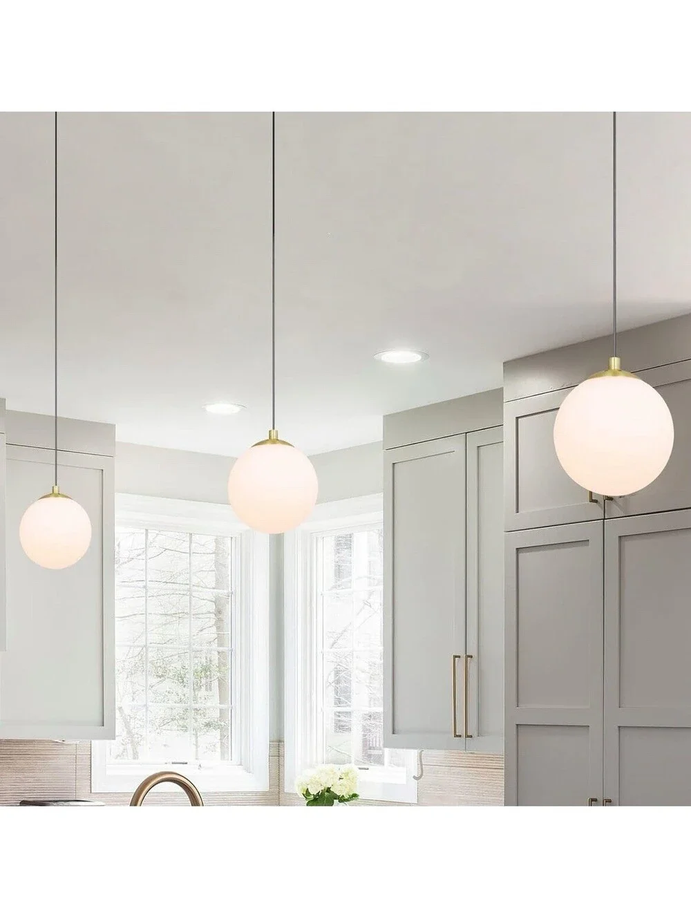 Modern Brass Globe Pendant Light Adjustable Ceiling Fixture New Open Box